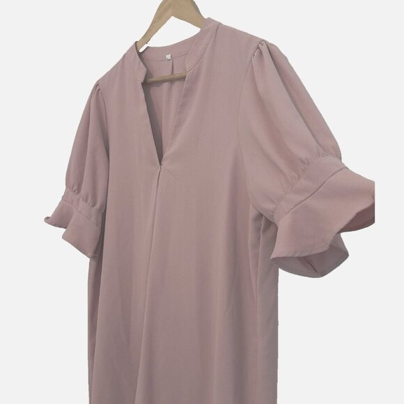 Womens XL Blush Pink Relaxed Coquette Ruffle Shabby Chic Flowy Knee Length Dress - Picture 3 of 5